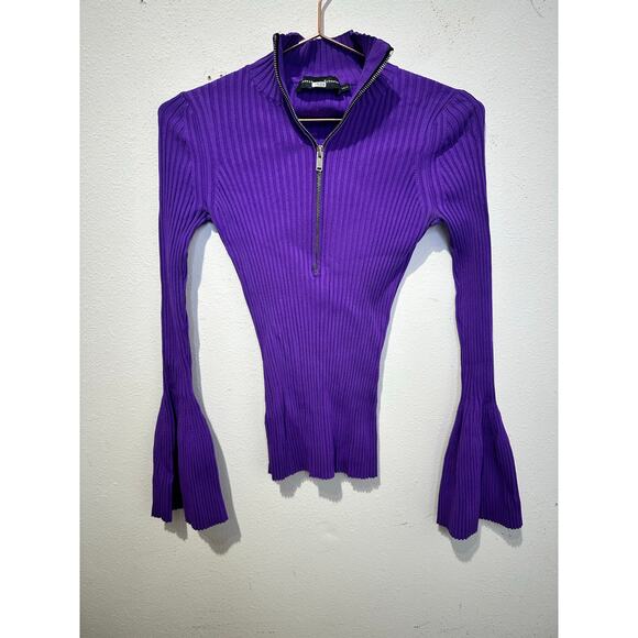 PROENZA SCHOULER Purple Knit Long Sleeve Quarter Zip Flared Sleeves Sweater XS - Picture 2 of 16